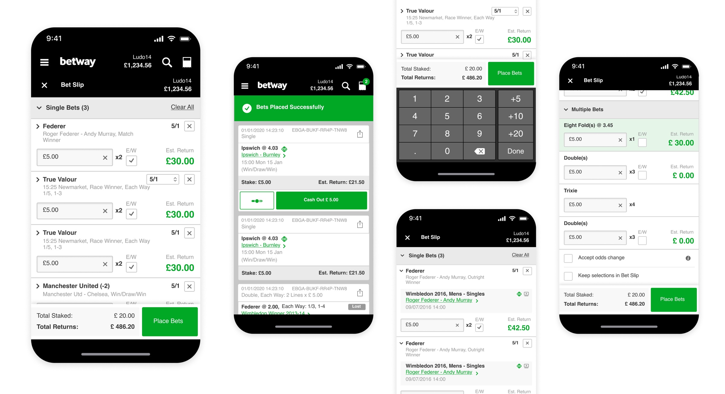 Betway bet slip screen