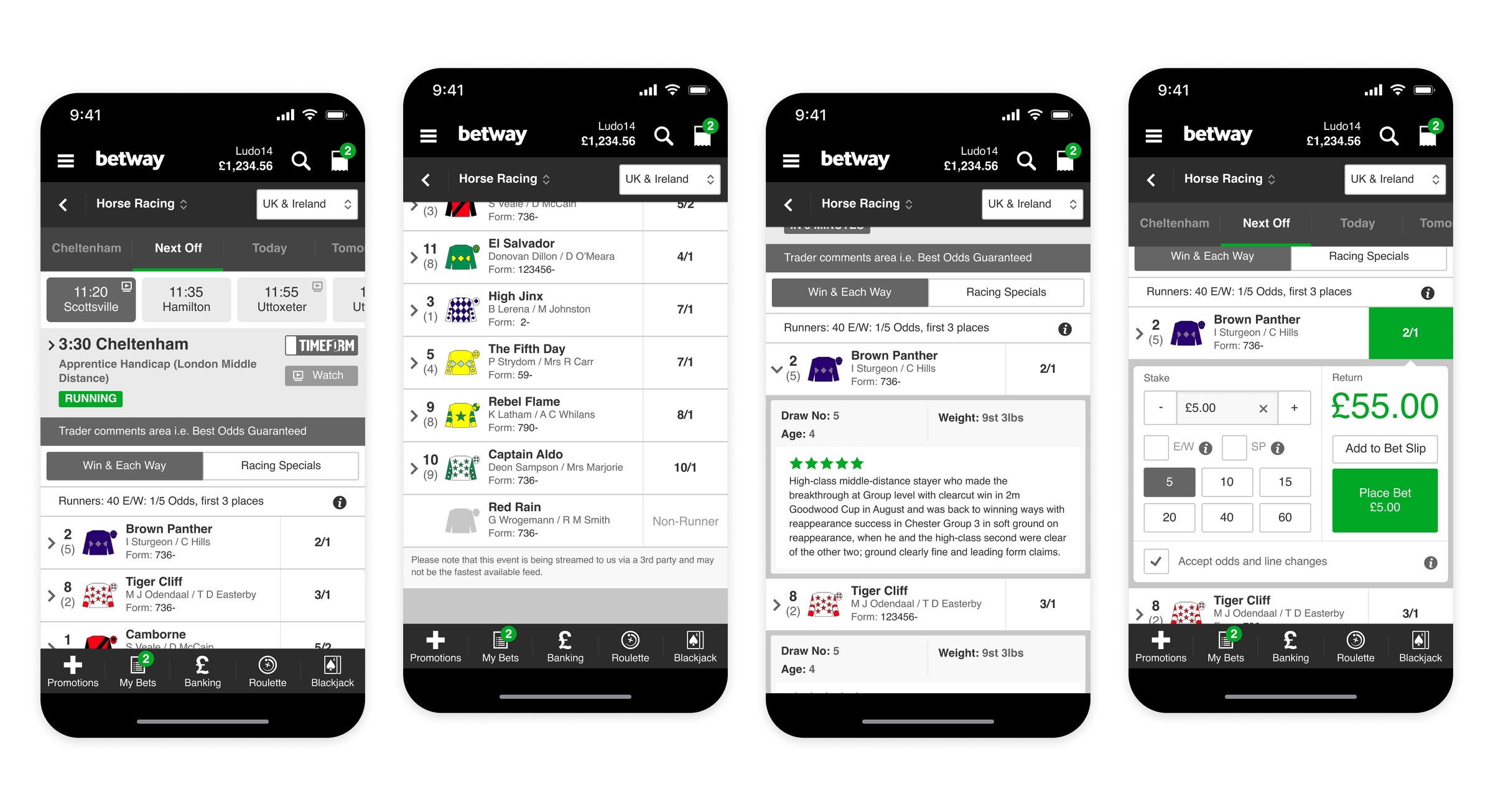 Betway bet slip screen