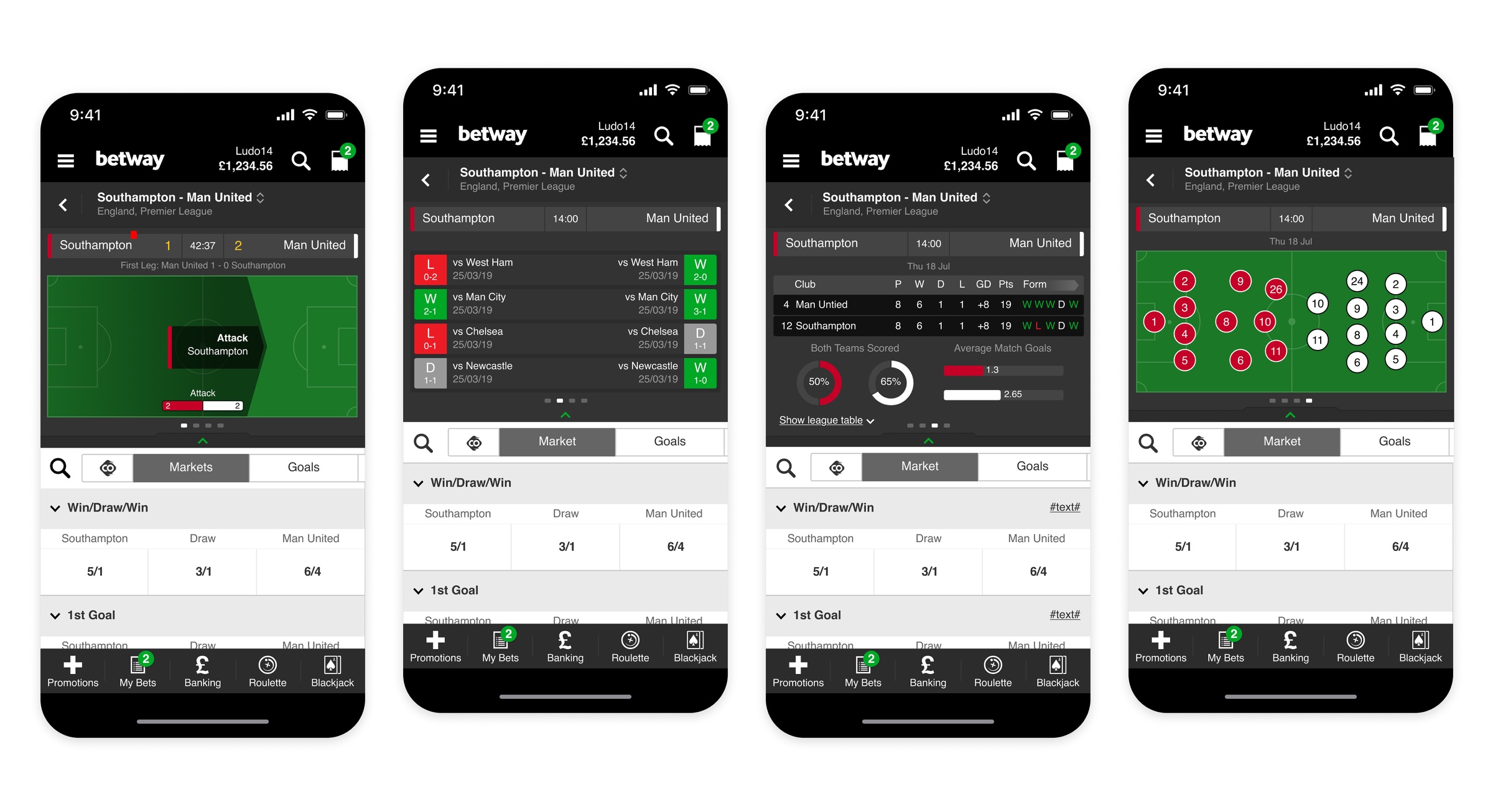 Betway live betting screen