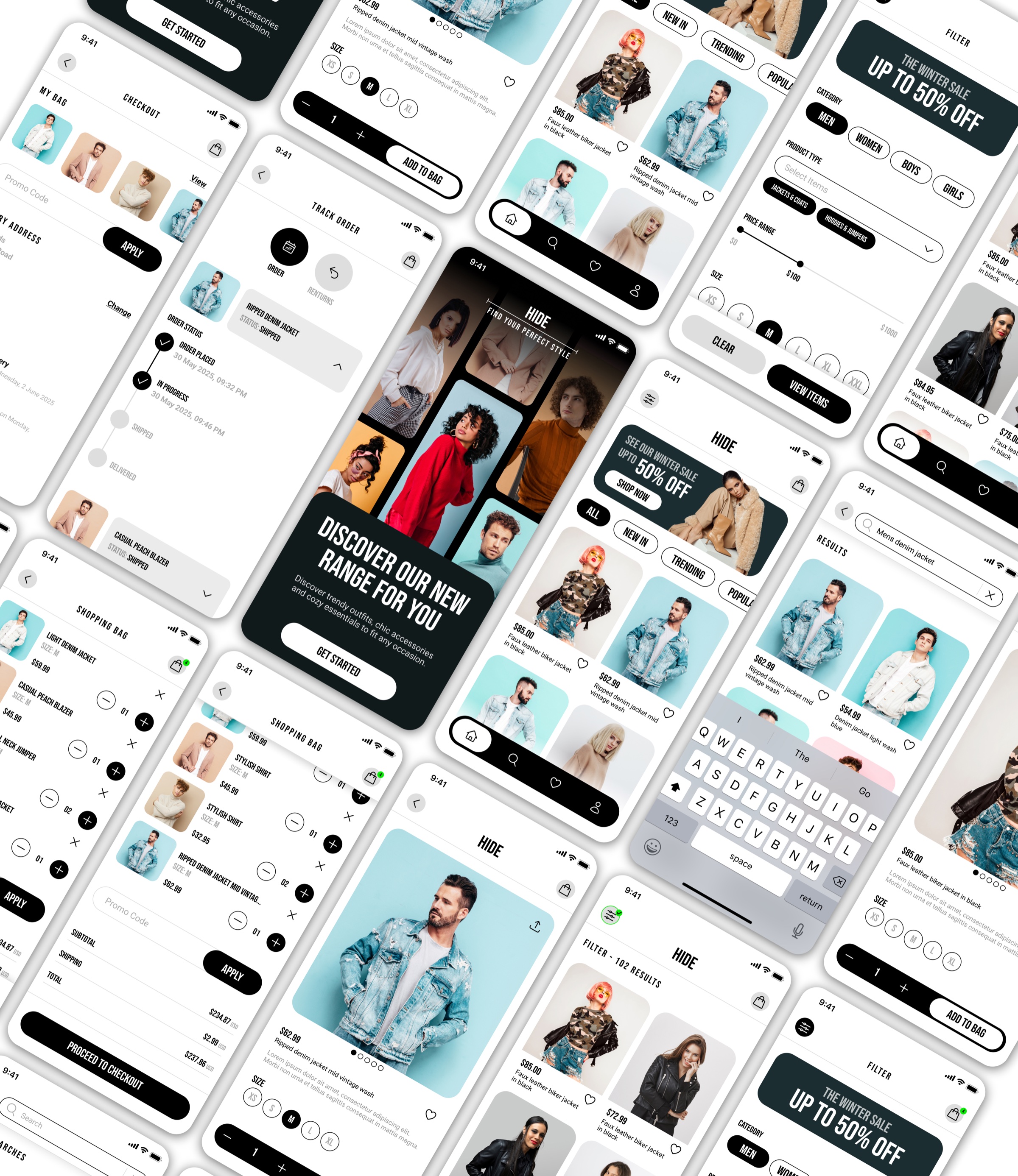 Hide Clothing UI system snapshot showing typography, buttons and color roles