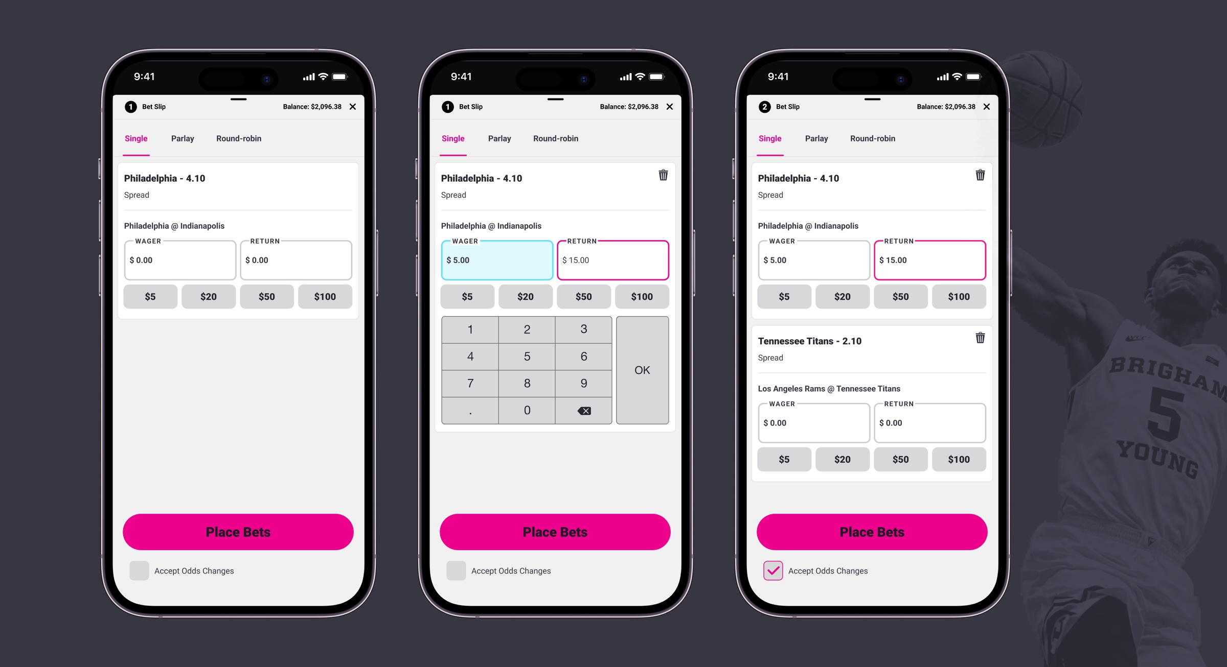 STN bet slip wireframe to final comparison